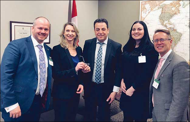 Left to right: Bryce Milliken – Edmonton, BILD Lethbridge EO Bridget Mearns, Ziad Aboultaif (MP for Edmonton Manning), CHBA Edmonton CEO Laura Bruno, Miles Kohan – Edmonton.