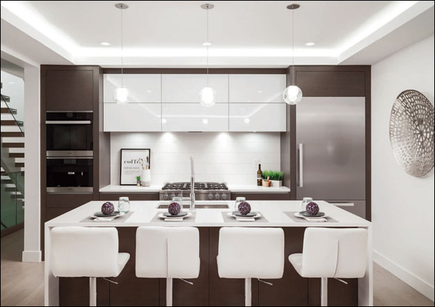 Kitchen islands are desired even in homes with smaller footprints. This production home by Marble Construction in North Vancouver, B.C., won the 1,800 to 2,200-square-feet category of the CHBA National Awards for Housing Excellence.